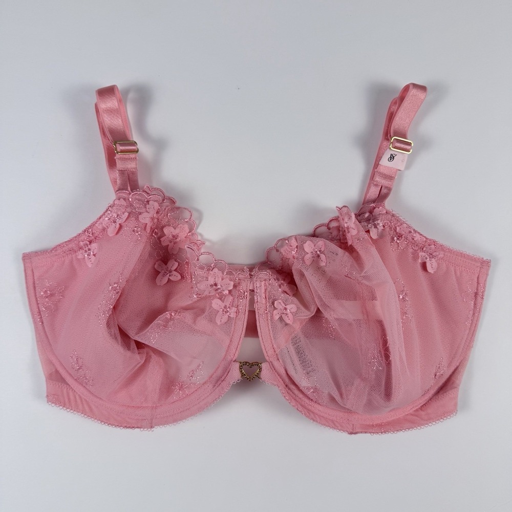 Victoria's Secret Bra Wicked Pretty Petals Unlined Pink Embroidery Bra 38G NWT